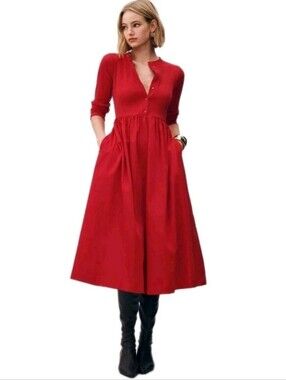 Maeve Long Sleeve Twofer Cardigan Red MidiDress Pullover Button Front Sz: Large